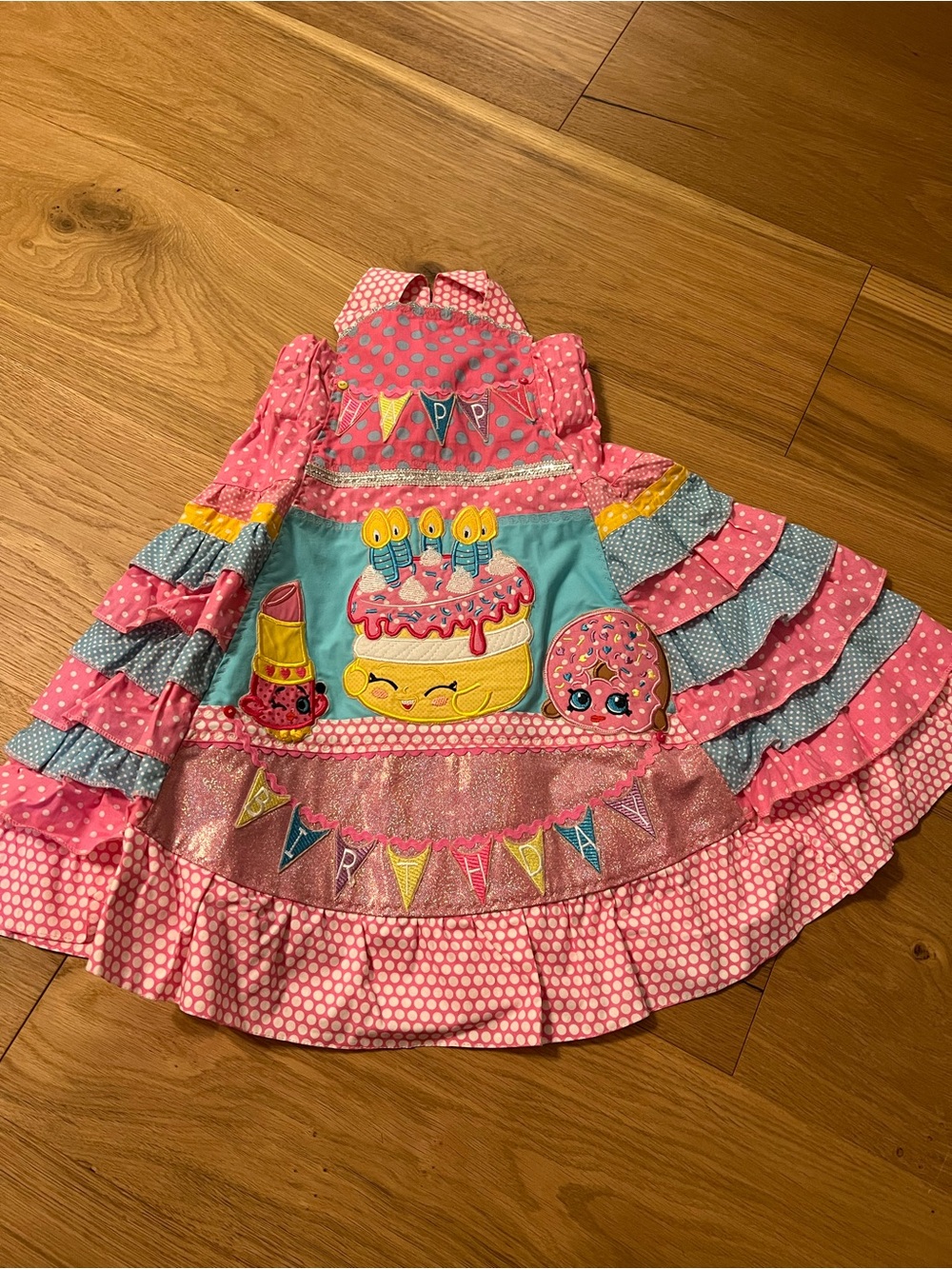 Girls Pink Party Cake Applique Dress